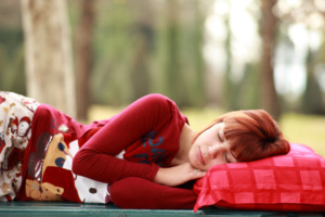 girl napping outside