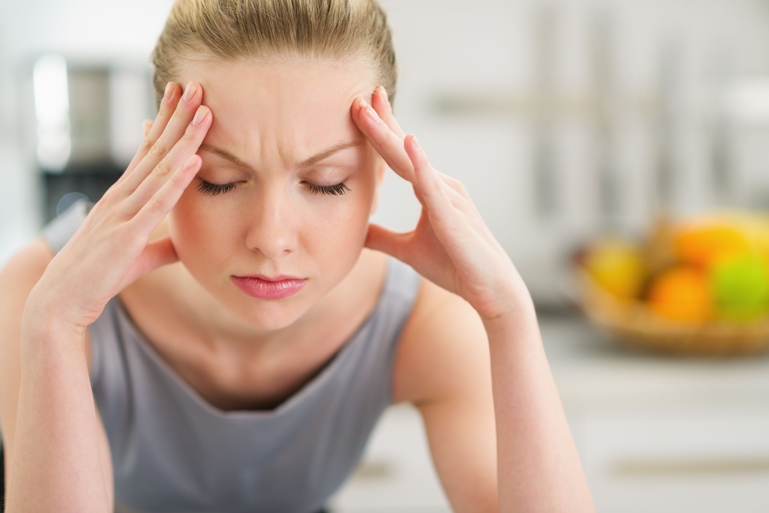 20412571 - portrait of stressed young housewife in modern kitchen